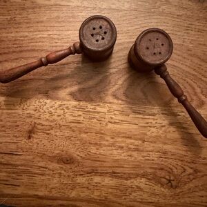 Classic Wooden Gavel Pair of Salt and pepper shakers.
